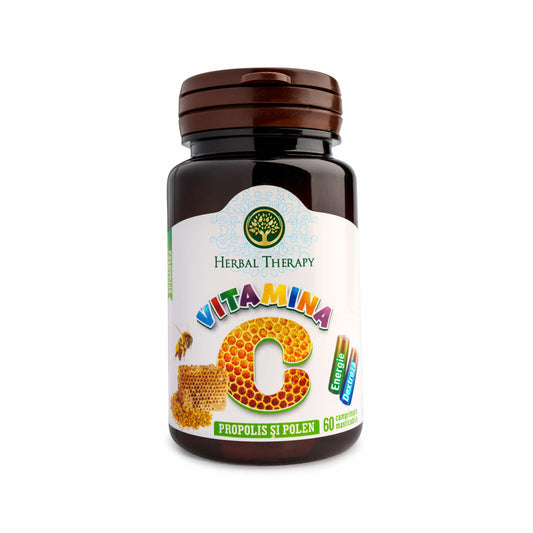 Vitamina C 100 mg, cu Propolis și Polen - Ameliorarea simtomelor răcelii, 60 comprimate masticabile